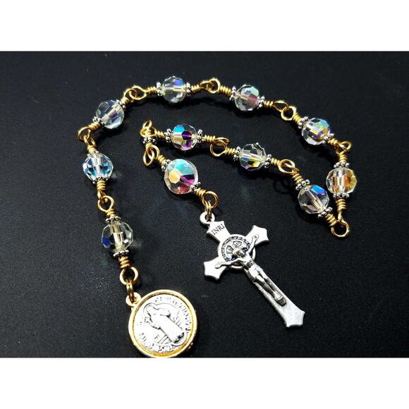 St. Benedict Clear Handmade One Decade Rosary, Clear Swarovski Decade Beads - Picture 9 of 10